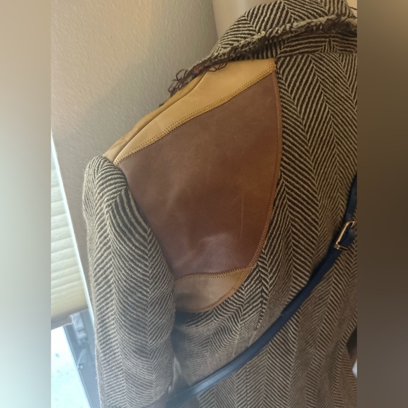 BOB MARLEY ONE OF A KIND Reworked Herringbone Blazer w Leather Patchwork - Picture 7 of 9